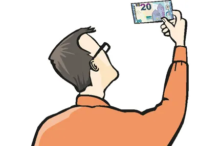 20 Euro banknote held against light showing security features