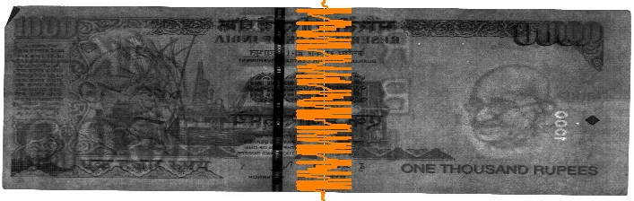 INR 1000 banknote magnetic signal captured by single-channel MR Header