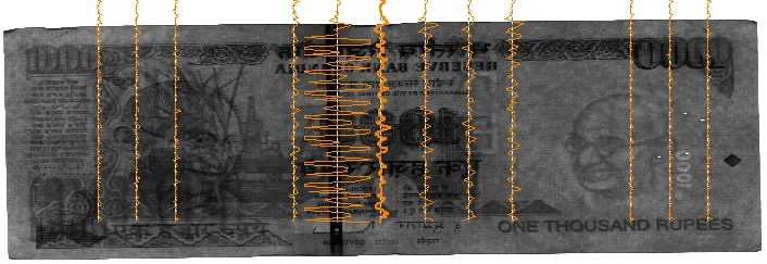 INR 1000 banknote magnetic signal captured by multi-channel MR Sensor