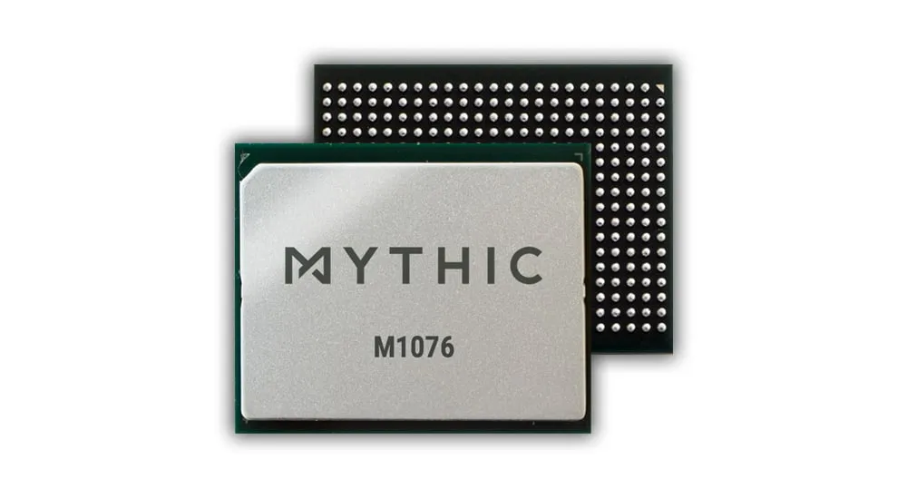 Mythic M1076 Analog Matrix Processor — 19×15.5mm BGA package, front and back