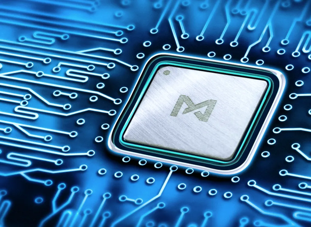 Mythic M1076 Analog Matrix Processor mounted on PCB — the AI engine at the heart of the new platform
